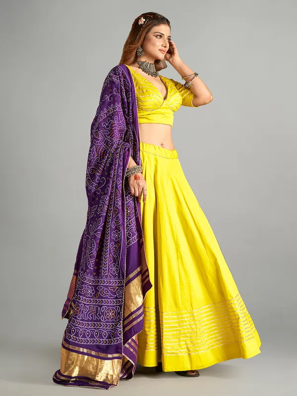 Yellow plain cotton lehenga choli