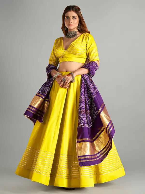 Yellow plain cotton lehenga choli