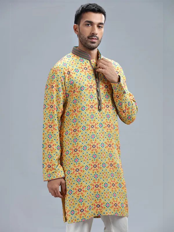 Printed yellow kurta pajama on sale