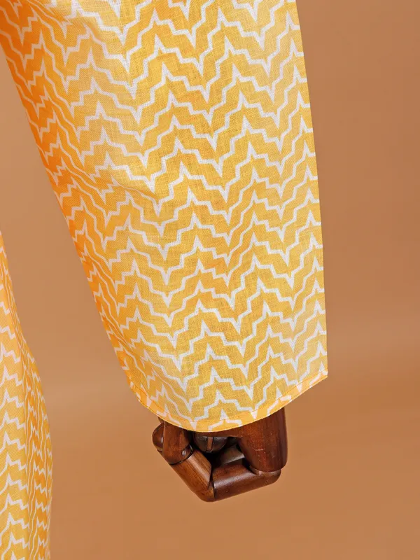 Yellow printed cotton kurta suit for men for festive