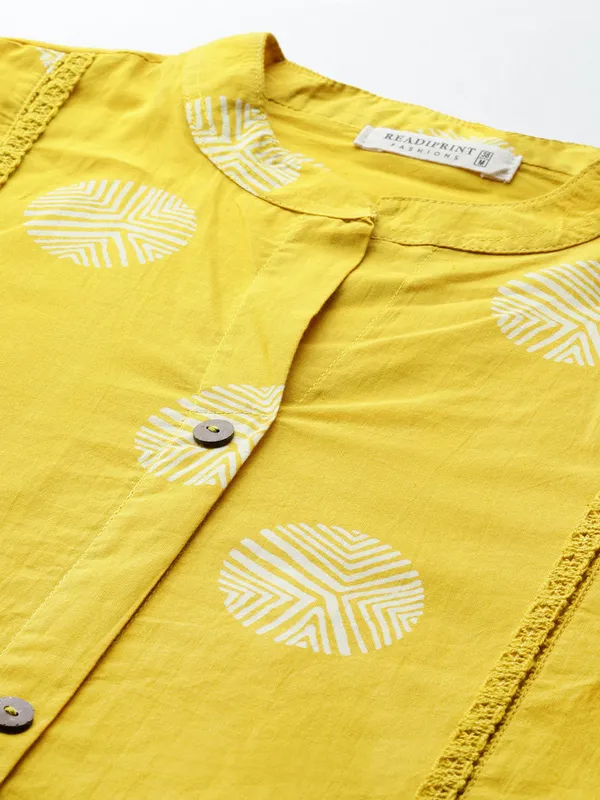 Yellow printed cotton kurti set for women