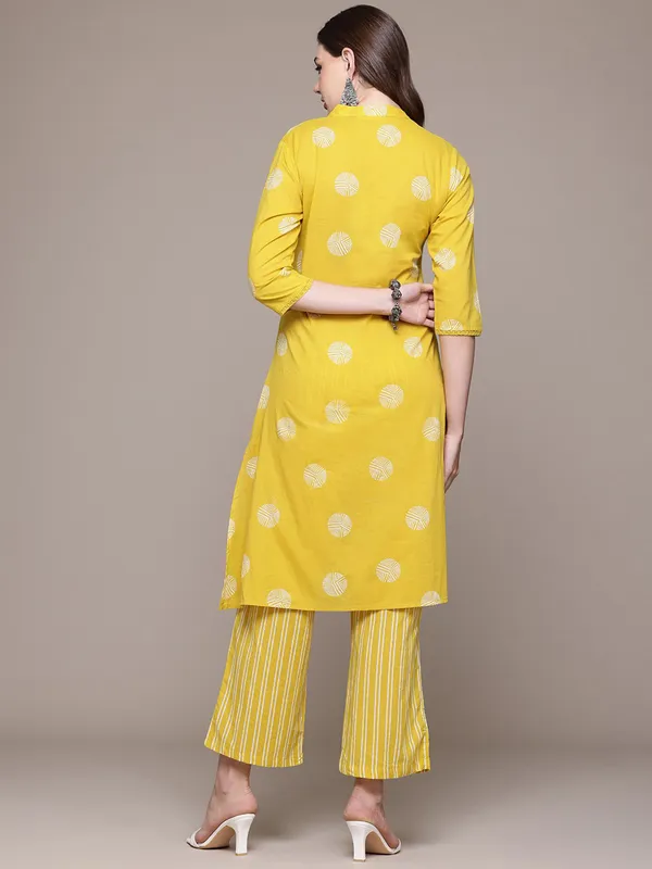 Yellow printed cotton kurti set for women