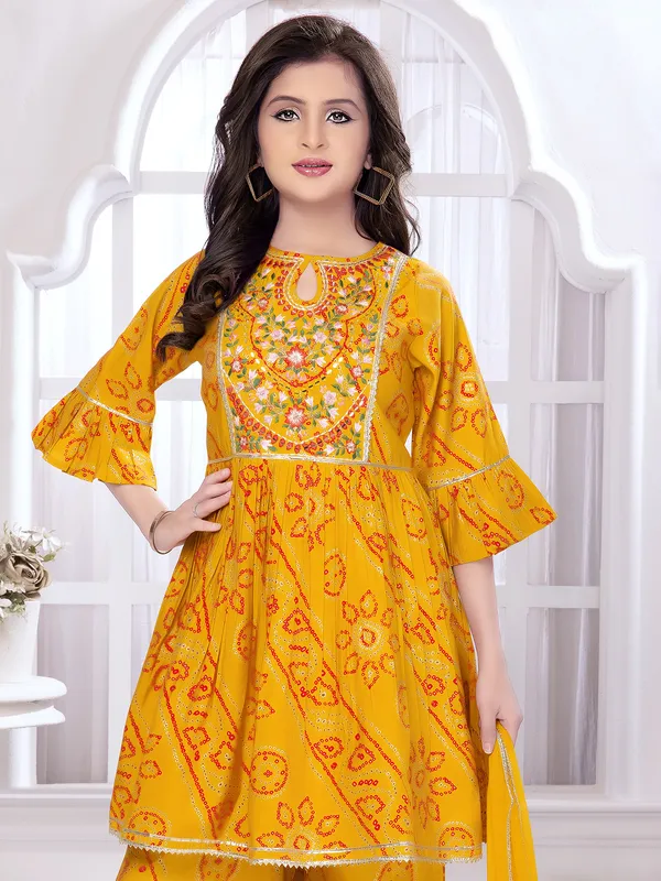 Yellow printed cotton silk palazzo suit