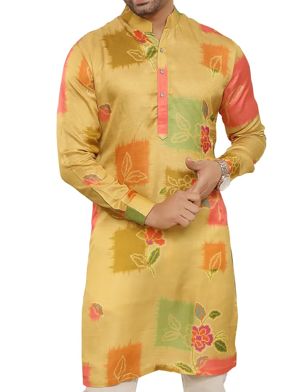 Yellow printed festive wear kurta