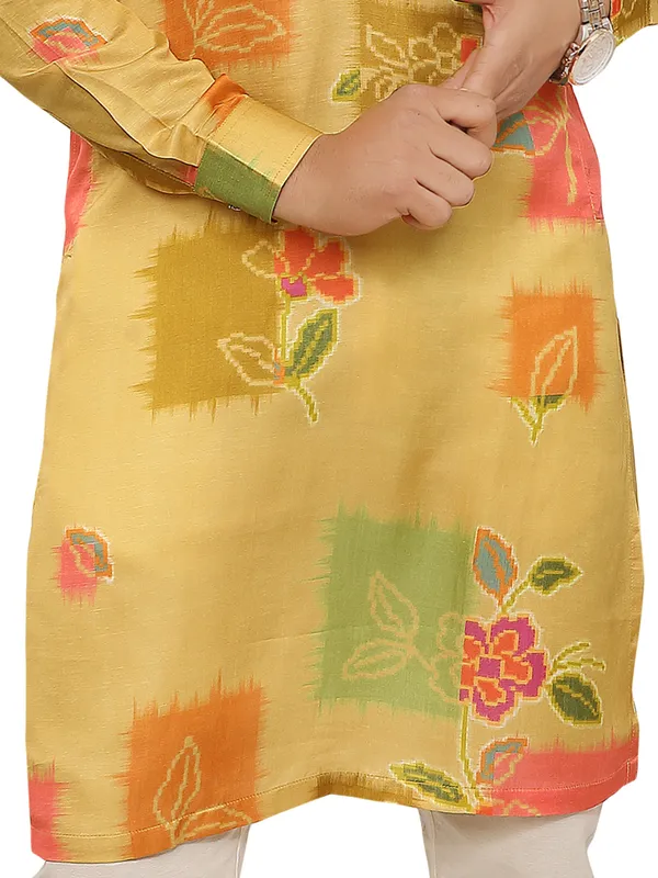 Yellow printed festive wear kurta
