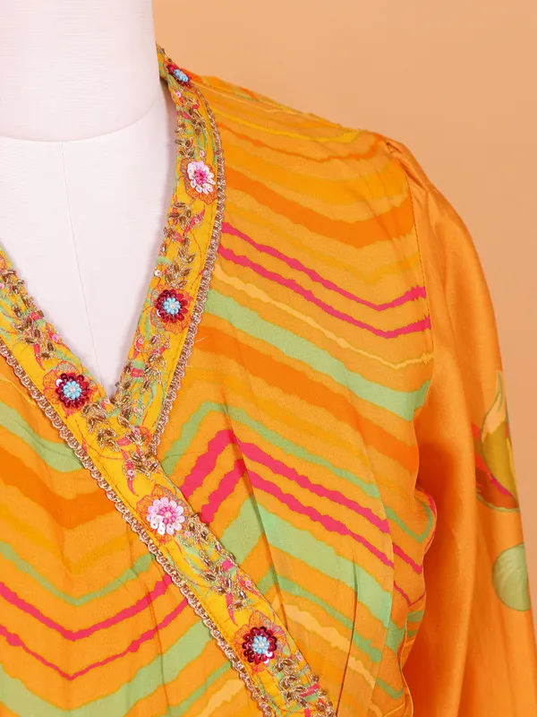 Yellow printed floor length suit for wedding