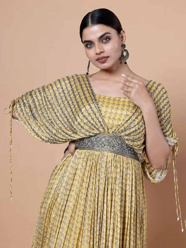 Yellow printed georgette gown