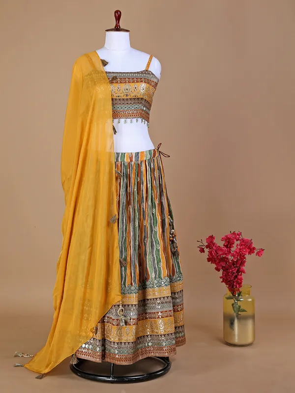 Yellow printed georgette lehenga choli