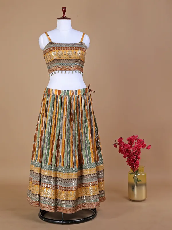 Yellow printed georgette lehenga choli