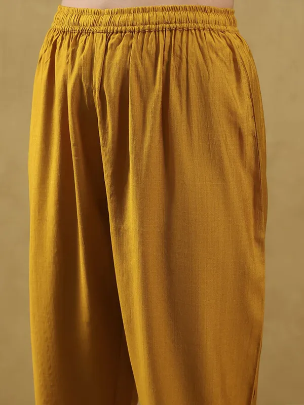 Yellow printed kurti set in soft silk