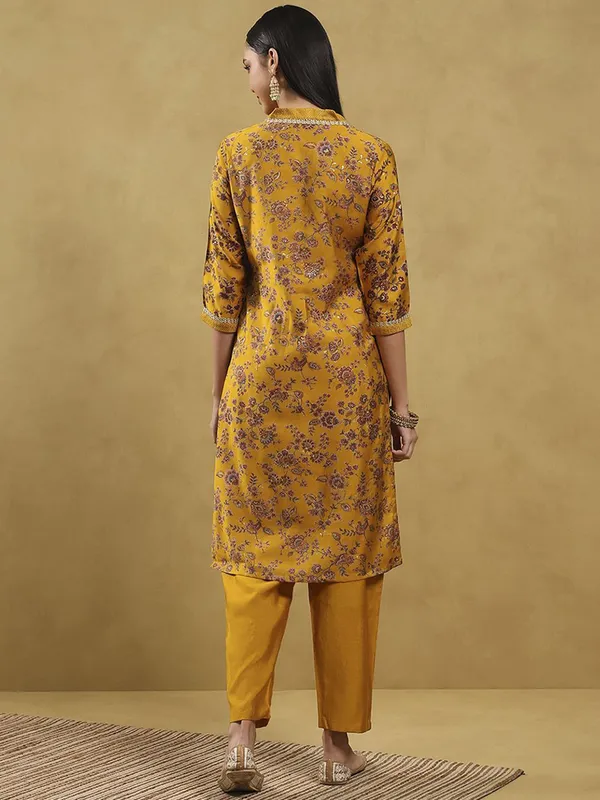 Yellow printed kurti set in soft silk