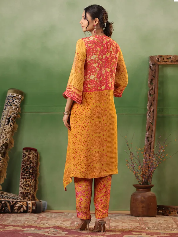 Yellow printed kurti with pant