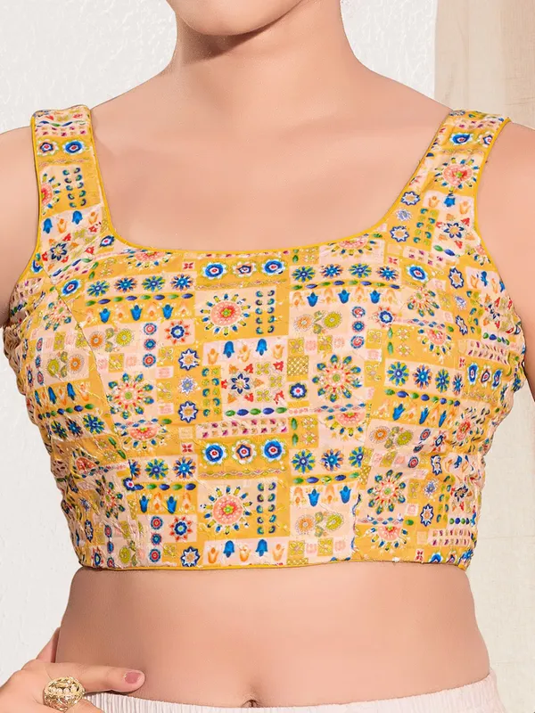 Yellow printed ready made blouse in viscose rayon