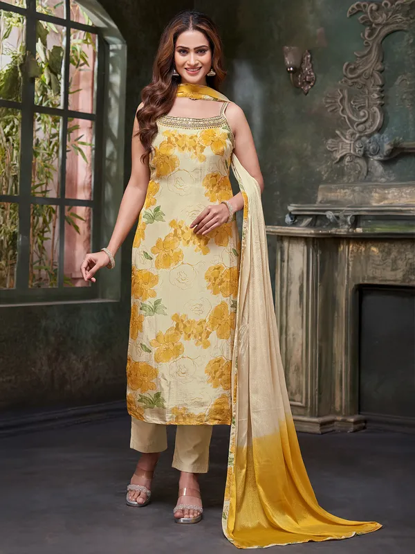 Yellow printed salwar suit for women