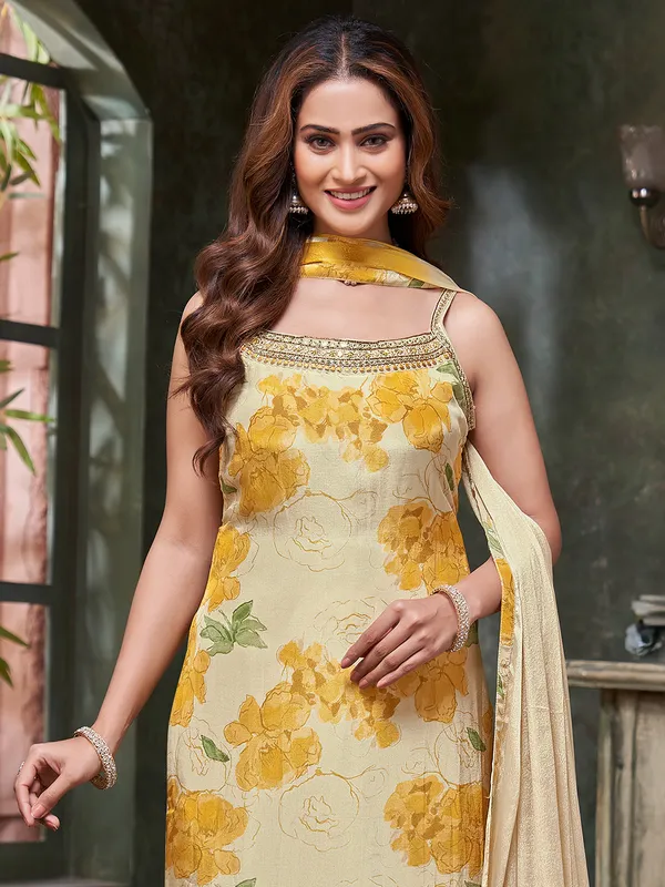 Yellow printed salwar suit for women