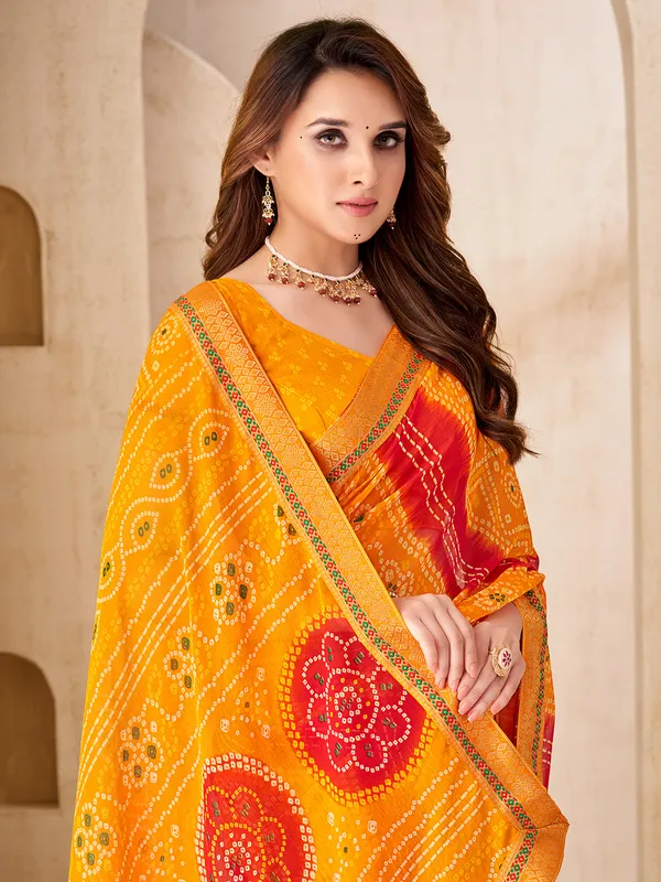 Yellow printed saree in soft gergette