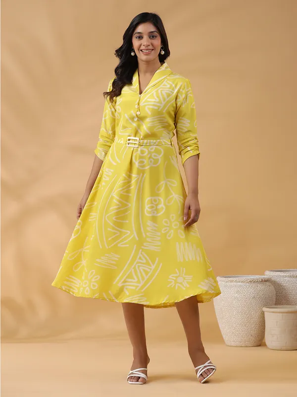 yellow printed silk casual kurti