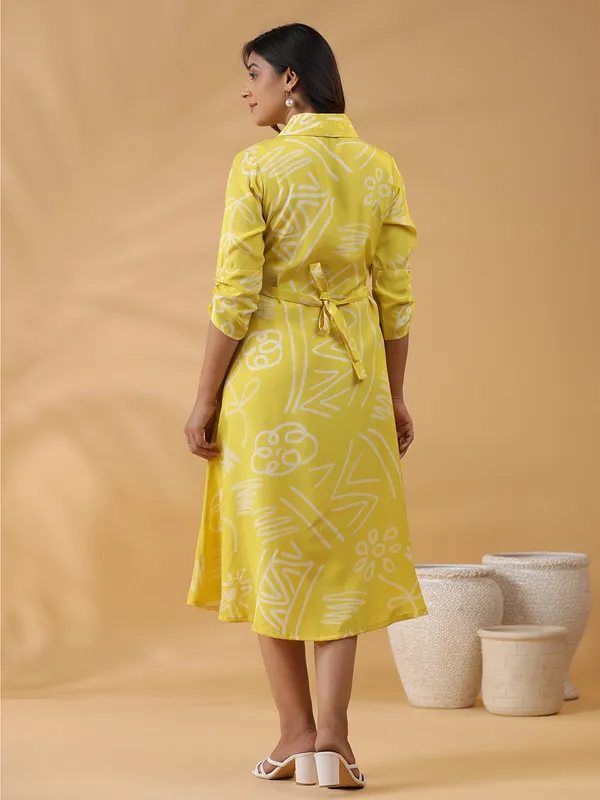 yellow printed silk casual kurti