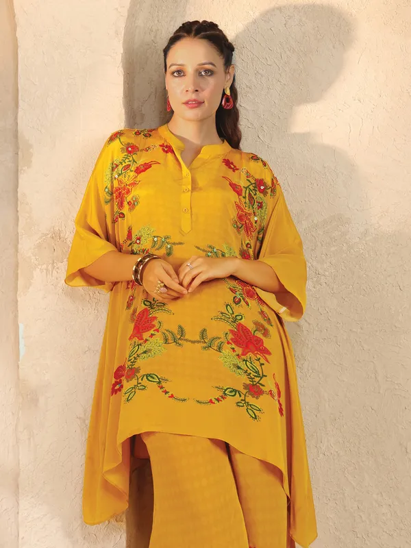 yellow printed silk palazzo co ord set
