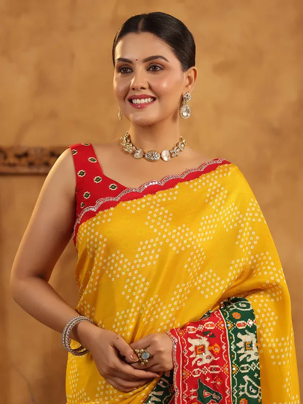 Yellow printed silk saree for festive gatherings