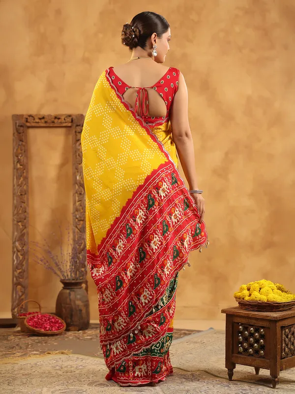Yellow printed silk saree for festive gatherings