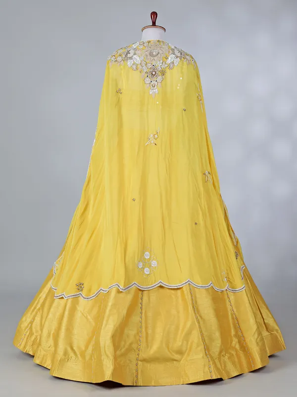 Yellow raw silk designer haldi lehenga choli with dupatta