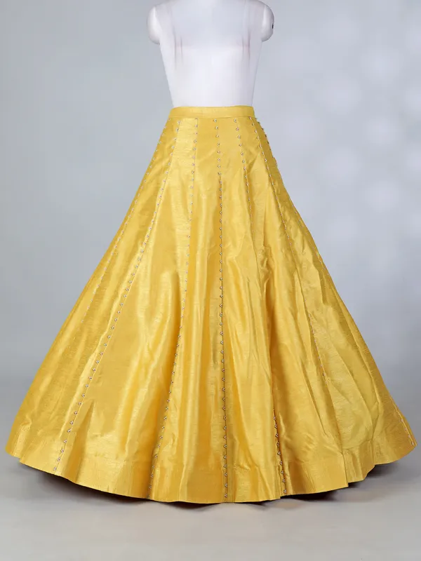 Yellow raw silk designer haldi lehenga choli with dupatta