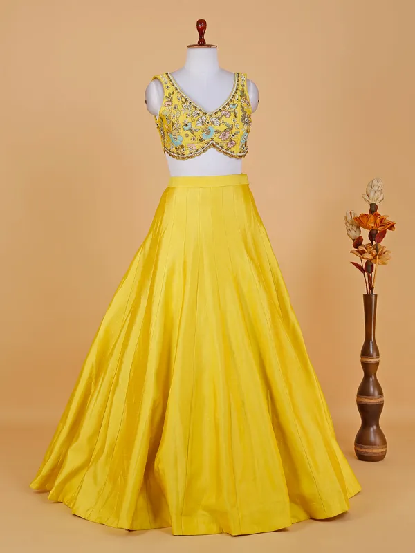 Yellow raw silk jacket style lehenga choli