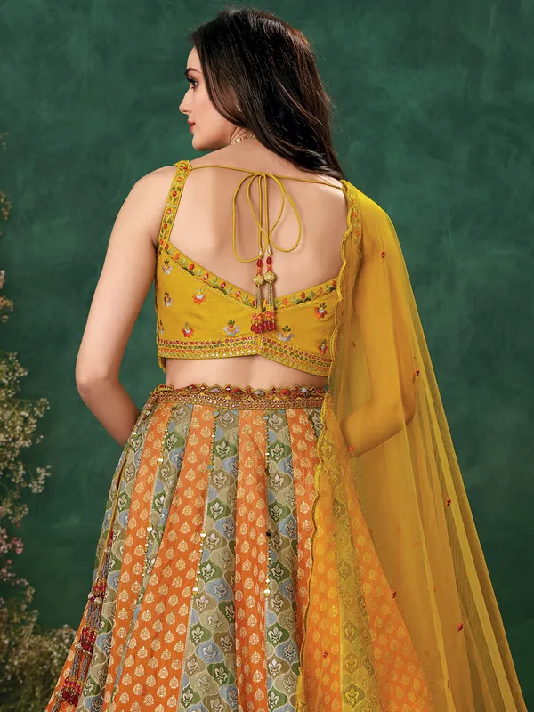 Yellow raw silk lehenga choli for haldi