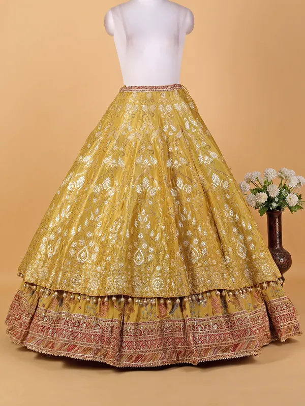 Yellow raw silk zari weaving lehenga choli