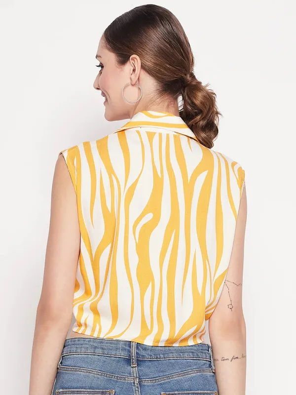 Yellow rayon cotton printed crop top