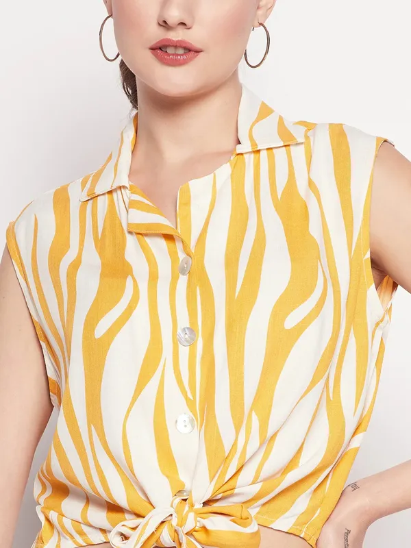 Yellow rayon cotton printed crop top