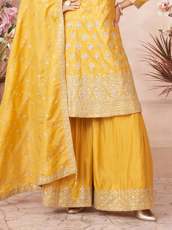 Yellow resham worked palazzo suit
