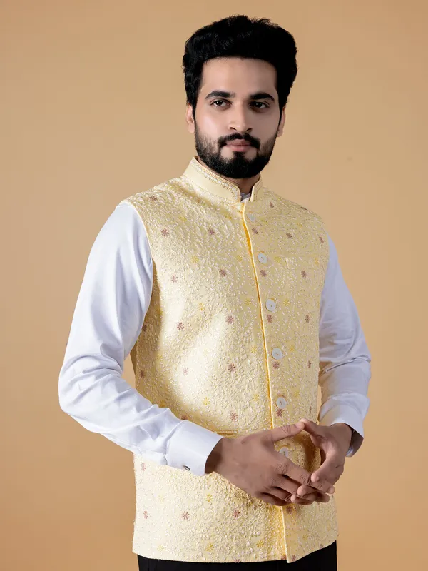 Yellow rich silk waistcoat with embroidery