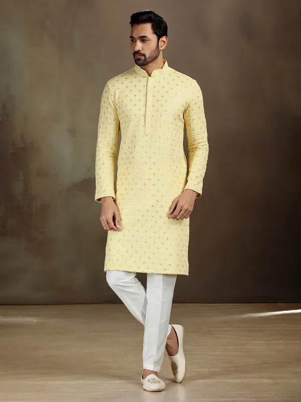 Yellow royan kurta set with subtle shine