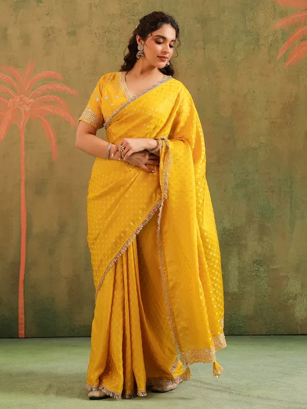 Yellow sailk saree for haldi and featival