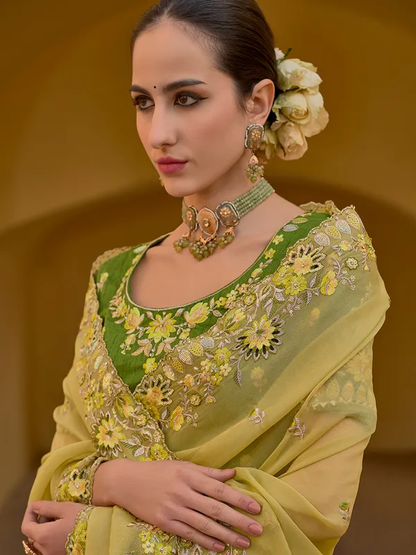 Yellow saree with embroidery border
