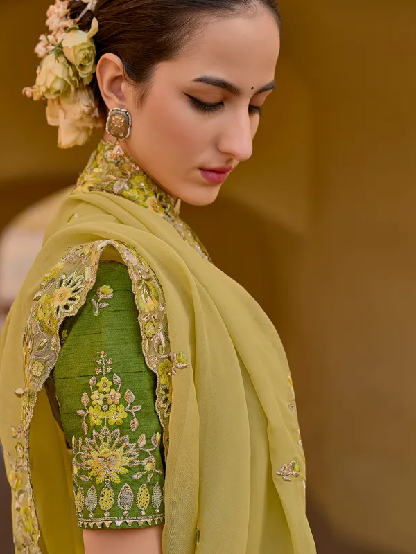 Yellow saree with embroidery border