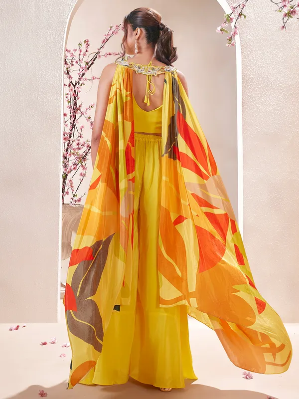 Yellow satin palazzo salwar suit