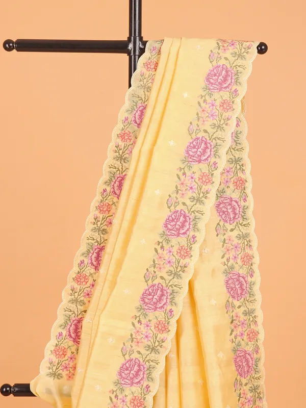 Yellow semi silk saree for women