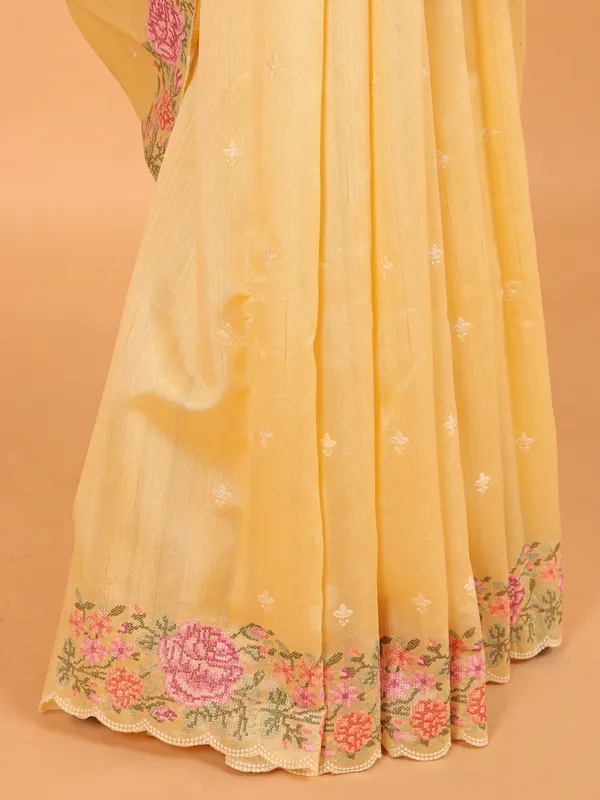 Yellow semi silk saree for women