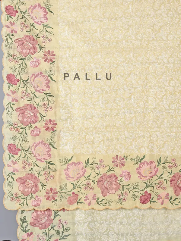 Yellow semi silk saree with festive embroidery haldi style