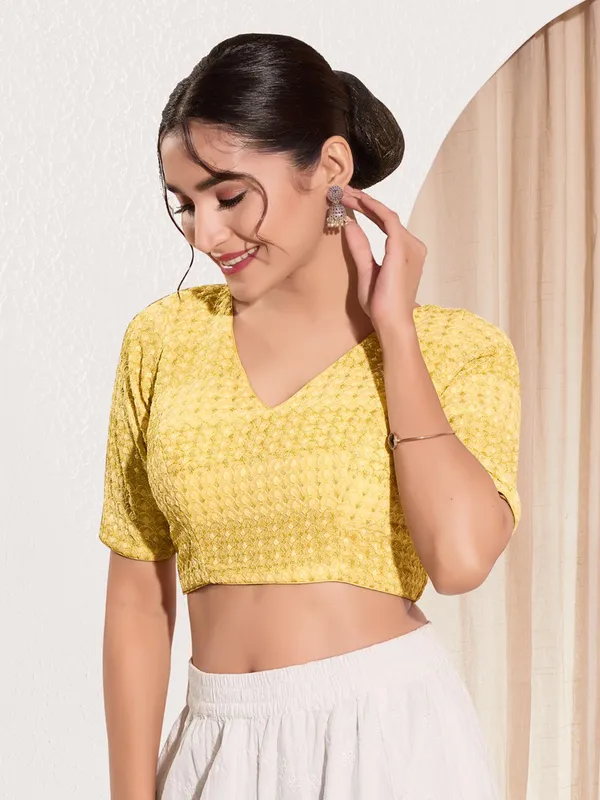Yellow sequins work polyester ready made blouse