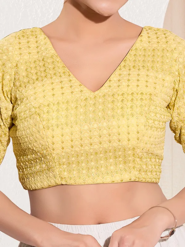 Yellow sequins work polyester ready made blouse