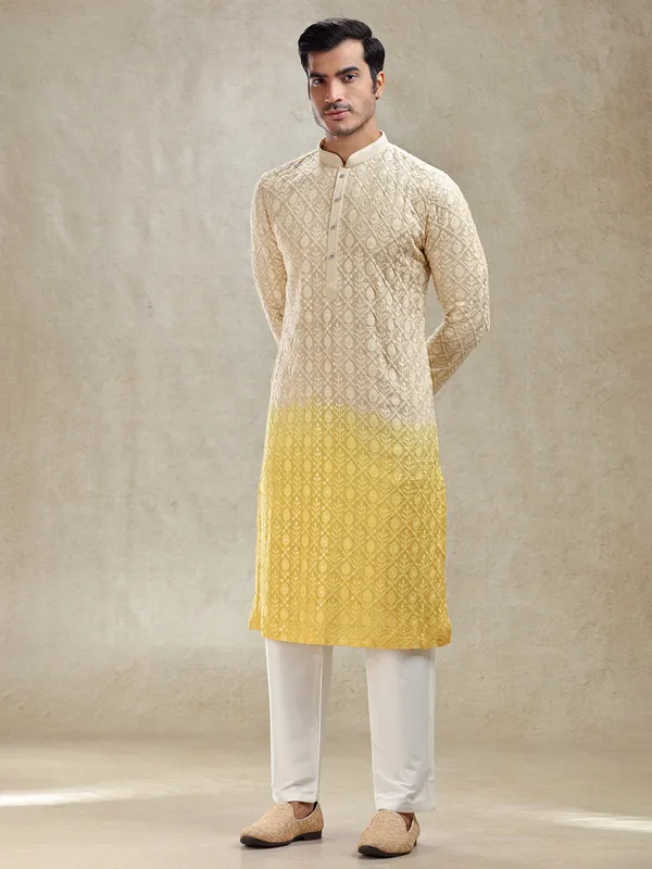 Yellow shaded elegance sophisticated kurta pajama set