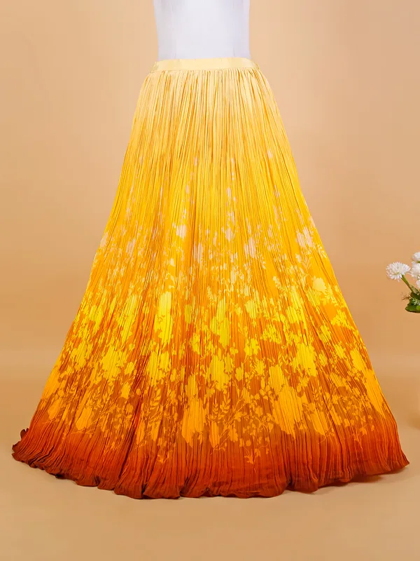 Yellow shaded printed lehenga choli
