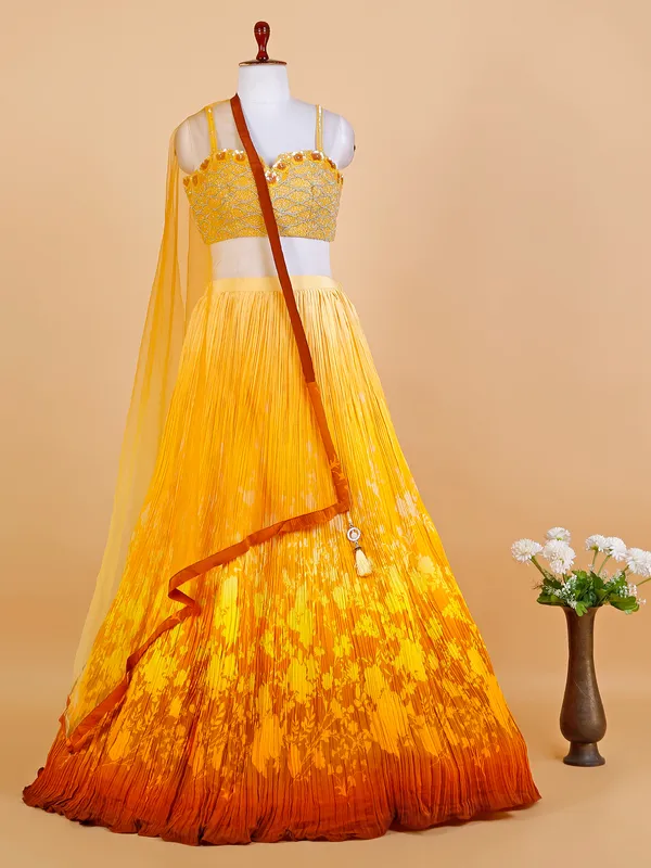 Yellow shaded printed lehenga choli