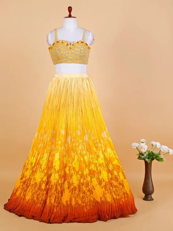 Yellow shaded printed lehenga choli