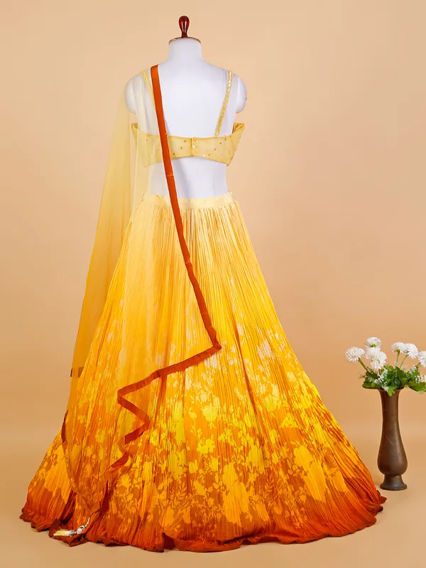 Yellow shaded printed lehenga choli