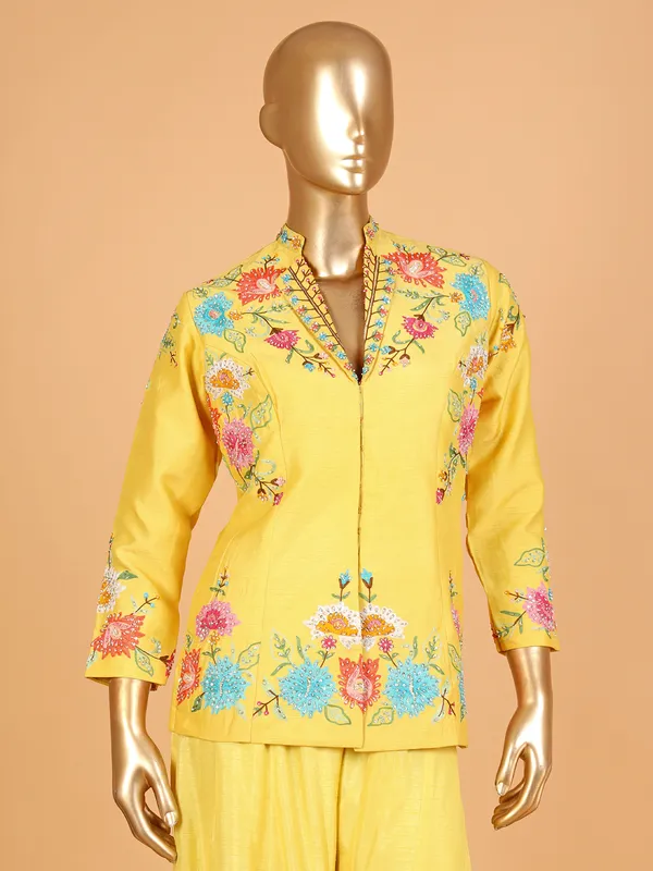 Yellow silk designer palazzo suit